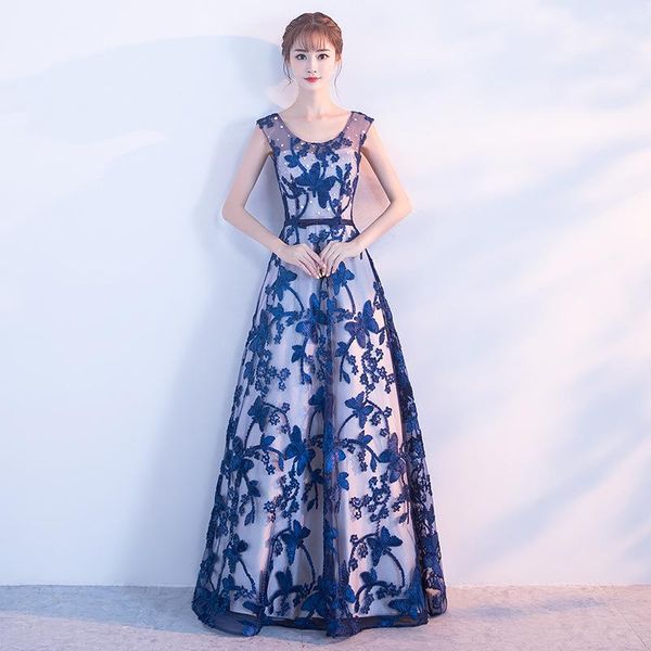 party dresses banquet evening long style 2021 elegant annual meeting dress illusion o-neck a line sleeveless prom, White;black